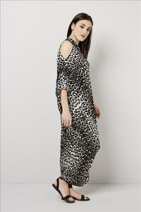 Love Kiki (Cleo) - Jersey loose fit Leopard print dress with single sleeve. Side View