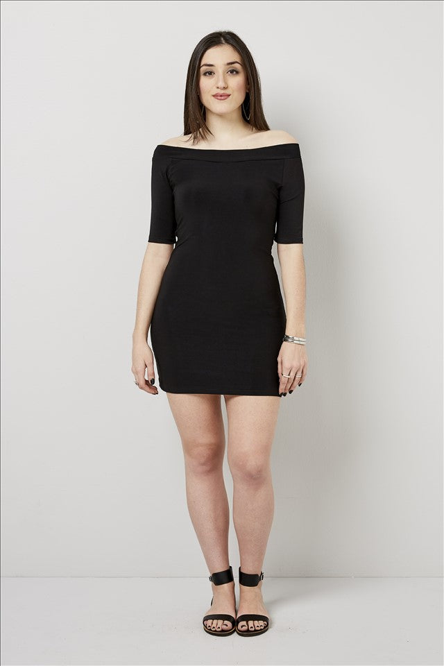 Love Kiki (Elise) - Black fitted mini dress. Front View