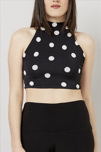 Love Kiki (Spot Maddy) - Fully lined, spotted, halter neck crop top. Front View